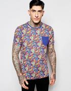 Pretty Green T-shirt In Slim Fit With Multicoloured Paisley Print - Blue