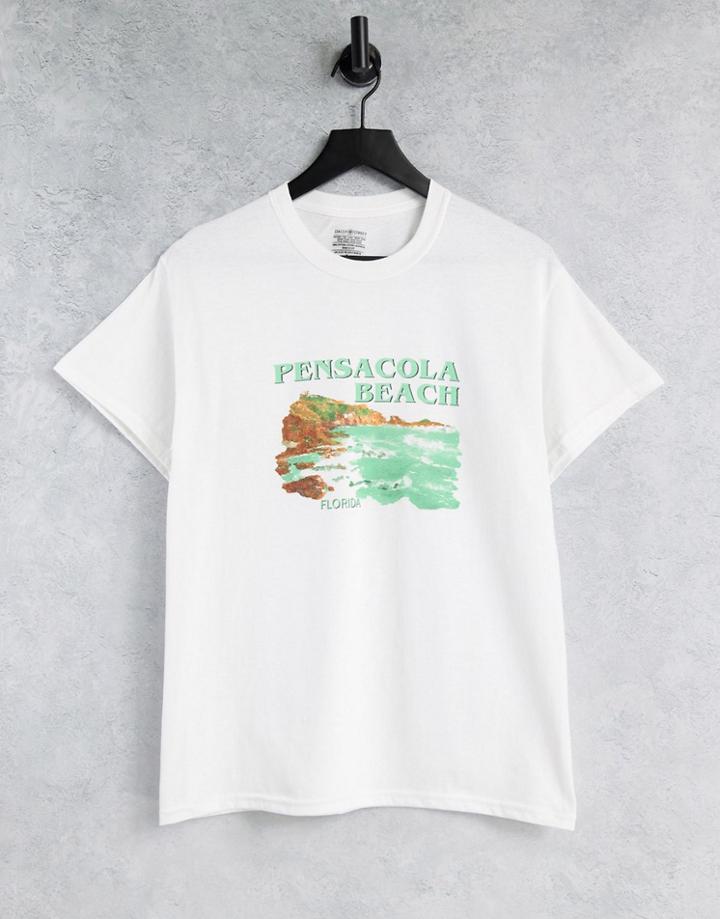 Daisy Street Relaxed T-shirt With Pensacola Beach Print-white