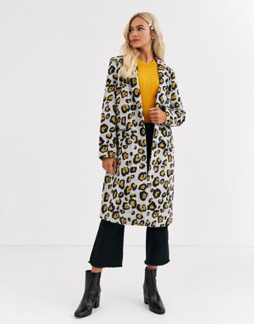 Brave Soul Edie Tailored Coat In Leopard