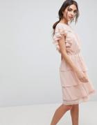 Y.a.s Ruffle Skater Dress With Lace - Pink