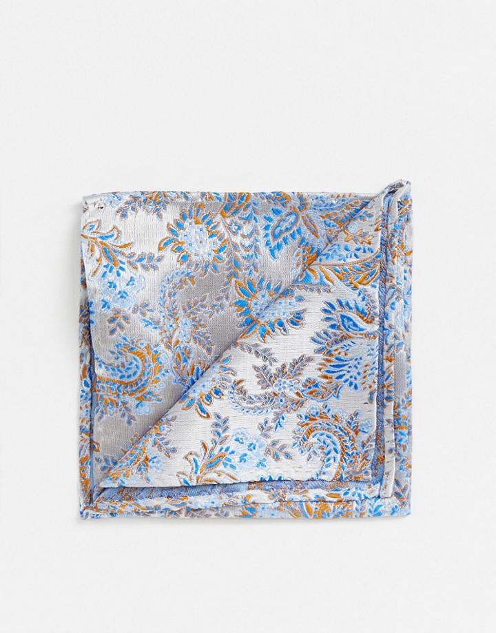 Twisted Tailor Pocket Square In Blue Floral - White