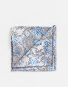 Twisted Tailor Pocket Square In Blue Floral - White