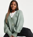 Only Curve Cardigan With Balloon Sleeve In Green