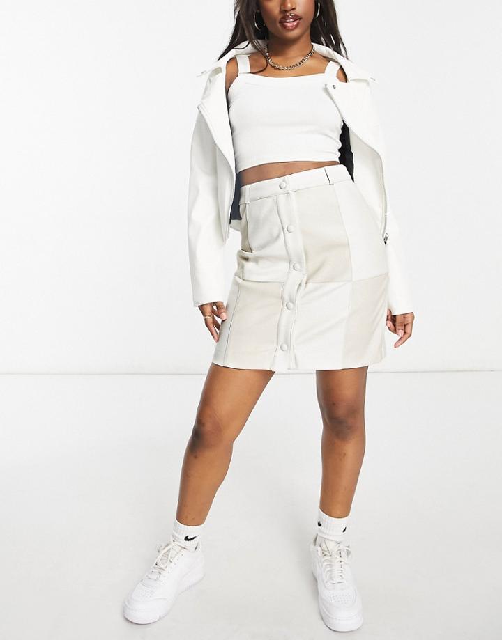 Glamorous Patchwork Skirt In Cream Pu-white