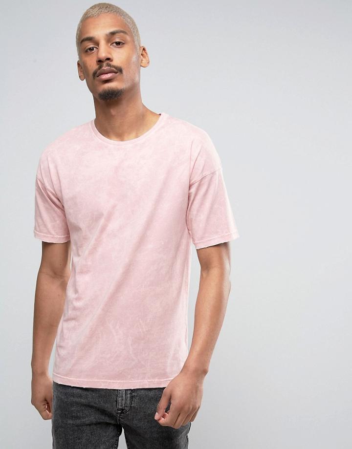 Black Kaviar Oversized T-shirt In Pink Acid Wash - Pink