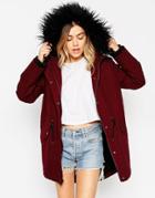 Asos Parka In Cocoon Fit - Berry