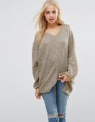 Qed London Oversized Cable Knit Sweater - Beige