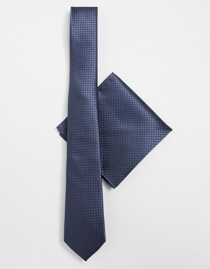 Harry Brown Plain Tie And Pocket Square Set-navy