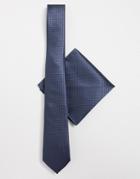 Harry Brown Plain Tie And Pocket Square Set-navy