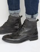Hudson London Simpson Leather Brogue Boots - Black