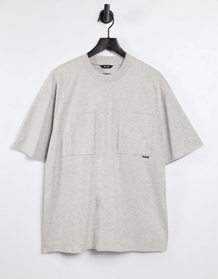 Only & Sons Organic Cotton Oversized Double Pocket T-shirt In Gray-grey