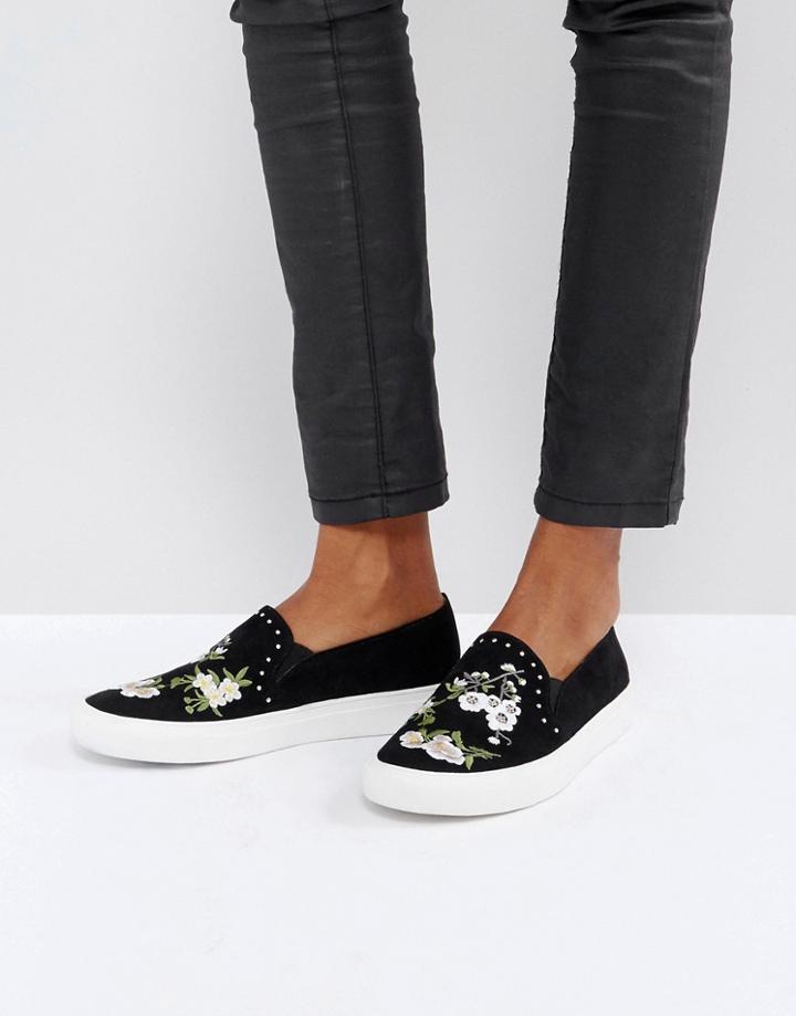 Miss Selfridge Embroidered Sneaker - Black