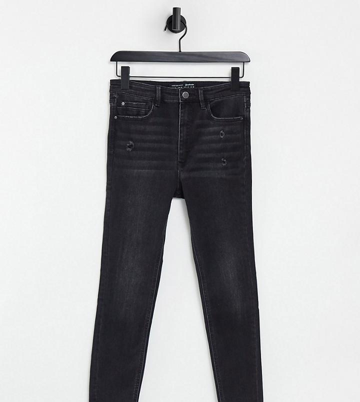 Stradivarius Petite Super High Waist Skinny Jean In Washed Black