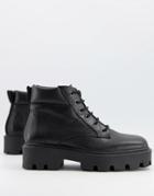 Asos Design Advance Leather Square Toe Chunky Lace Up Boots In Black