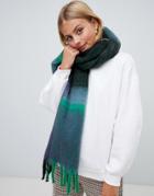 New Look Check Fluffy Scarf - Green