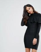 Club L High Neck Sparkle Frill Mini Dress - Black