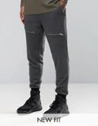 Asos Skinny Joggers With Biker Detail In Charcoal Marl - Gray