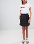 French Connection Zip Front Mini Skirt In Faux Leather