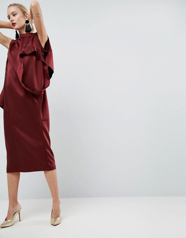 Asos White Satin Multi Sleeve Dress-red