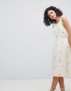 Intropia Plunge Back Dress With Embroidered Bouquets - Cream