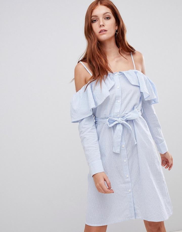 Vero Moda Off The Shoulder Shirt Dress - Blue