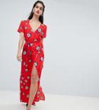 Boohoo Floral Wrap Dress With Thigh Split - Multi