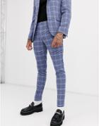 Asos Design Wedding Super Skinny Suit Pants In Blue Wool Blend Check
