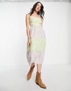 Violet Romance Tiered Cami Midaxi Dress In Mixed Floral Print-multi