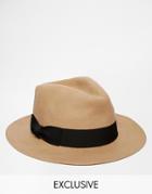 Reclaimed Vintage Wool Fedora Hat - Brown