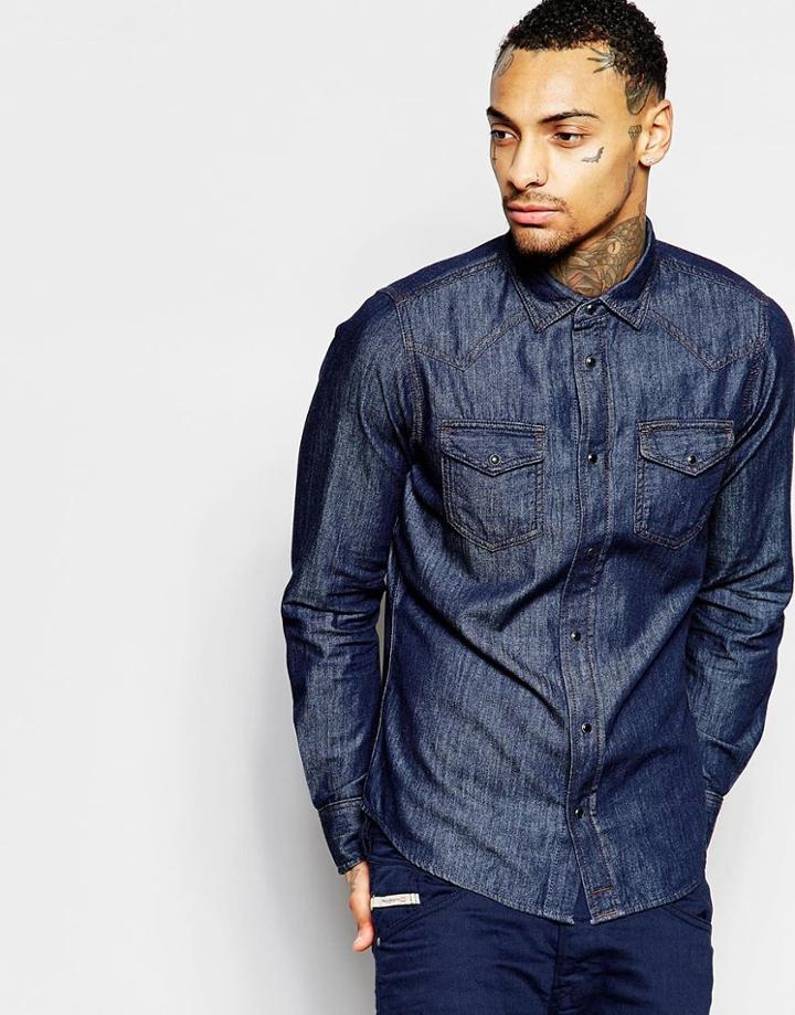 Diesel Denim Shirt New-sonora Slim Fit Western Rinse Wash - Rinse Wash