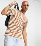 Parlez Ladsun Heavy Striped T-shirt In Brown Exclusive At Asos