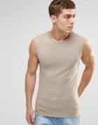 Asos Extreme Muscle Sleeveless T-shirt In Beige - Biege