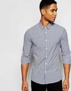 Asos Skinny Shirt In Mini Navy Gingham Check With Long Sleeves - Navy