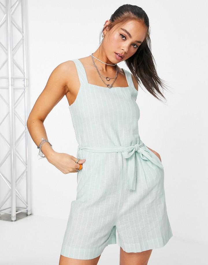 Only Romper With Tie Waist In Stripe-green