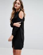 New Look Ruffle Cold Shoulder Dress - Black