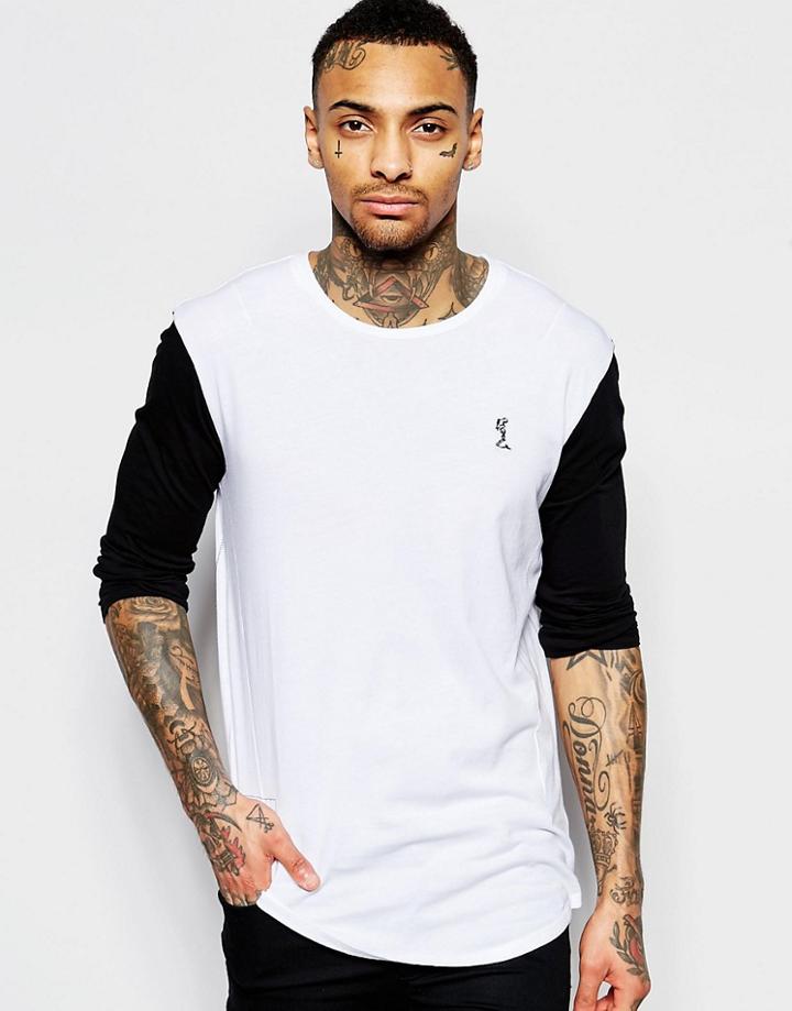 Religion Exclusive Long Sleeve Top With Contrast Sleeves In Longline - White