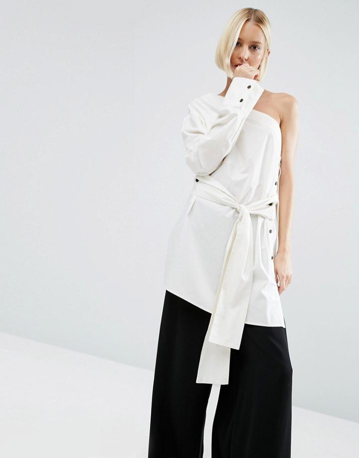 Weekday Press Pack One Shoulder Top With Tie Front - Cream