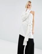 Weekday Press Pack One Shoulder Top With Tie Front - Cream