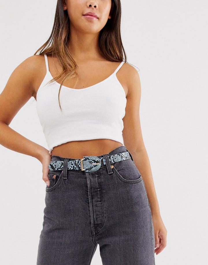 Pieces Snake Print Belt In Pastel Blue
