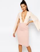 Rare London V Neck Midi Dress With Cape Sleeve