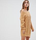 Asos Design Petite Cable Rib Off Shoulder Mini Dress In Rib