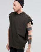 Asos Super Oversized Sleeveless T-shirt With Dropped Armhole In Heavyweight Jersey - Comrad Khaki
