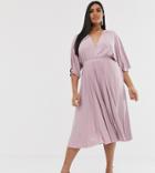 Asos Design Curve Exclusive Pleated Slinky Kimono Midi Dress