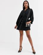 River Island Satin Shirt Dress In Black