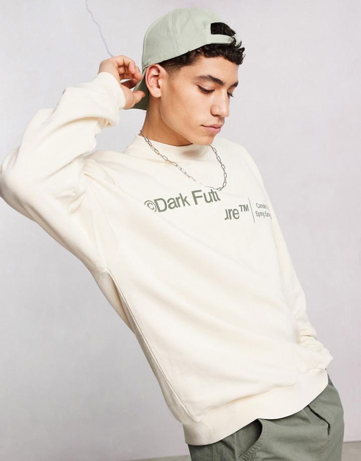 Asos Dark Future Oversized Sweatshirt With Spliced Logo In Off White