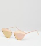 Asos Design Metal Rose Gold Cat Eye Sunglasses With Laid In Metal Highbrow - Gold