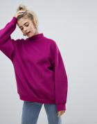 Bershka High Neck Oversized Sweater In Purple - Purple
