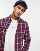 Asos Design Stretch Skinny Fit Check Shirt In Burgundy-red