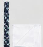 Asos Slim Tie In Tropical Print With Pocket Square - Blue