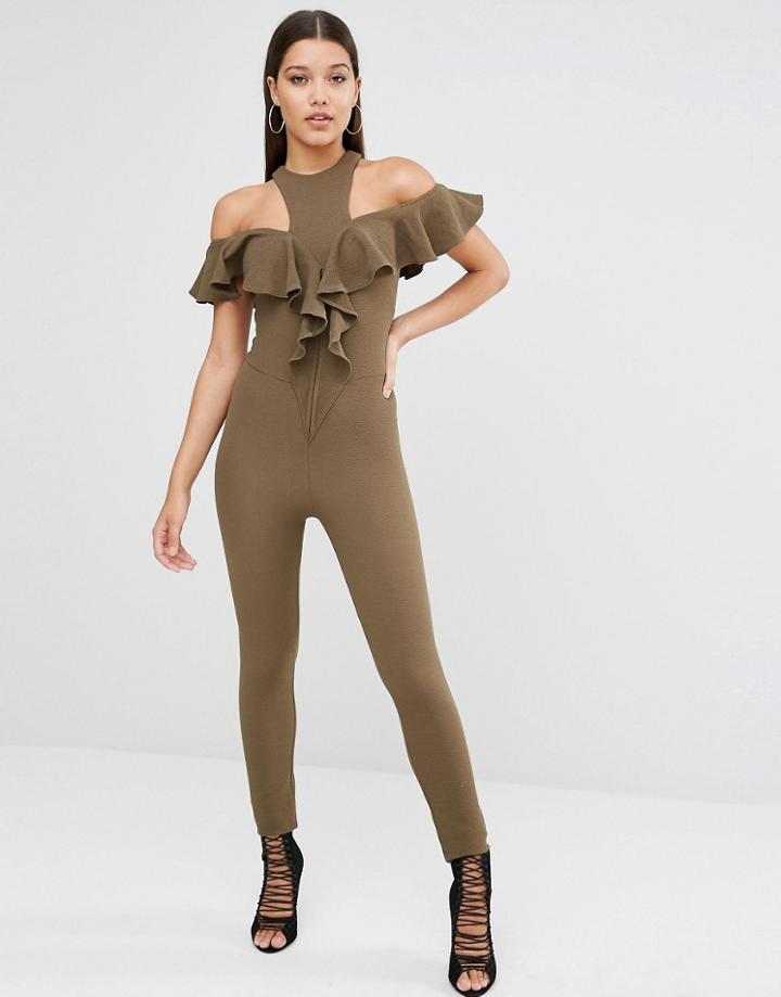 Oh My Love Off The Shoulder Jumpsuit - Khaki